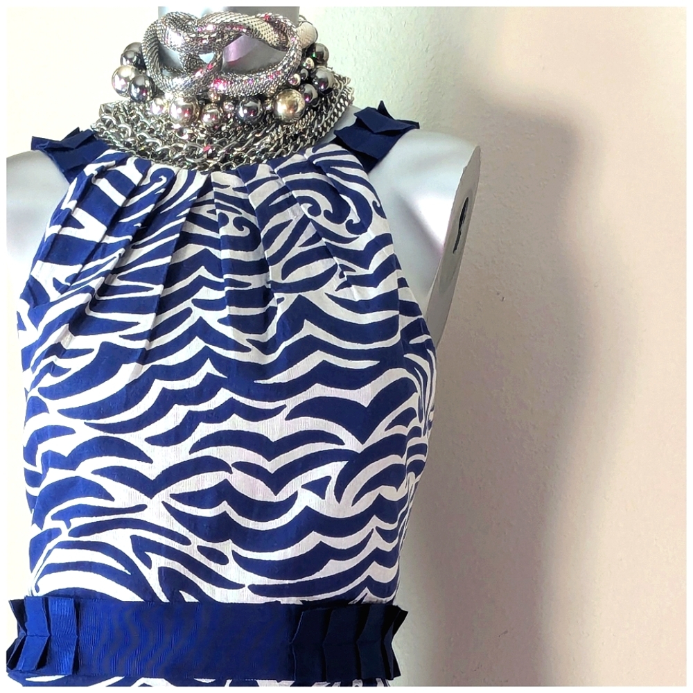 "ANTONIO MELANI" 100% Cotton Abstract Nautical Costal Tea Party Cocktail Dress - Picture 5 of 11